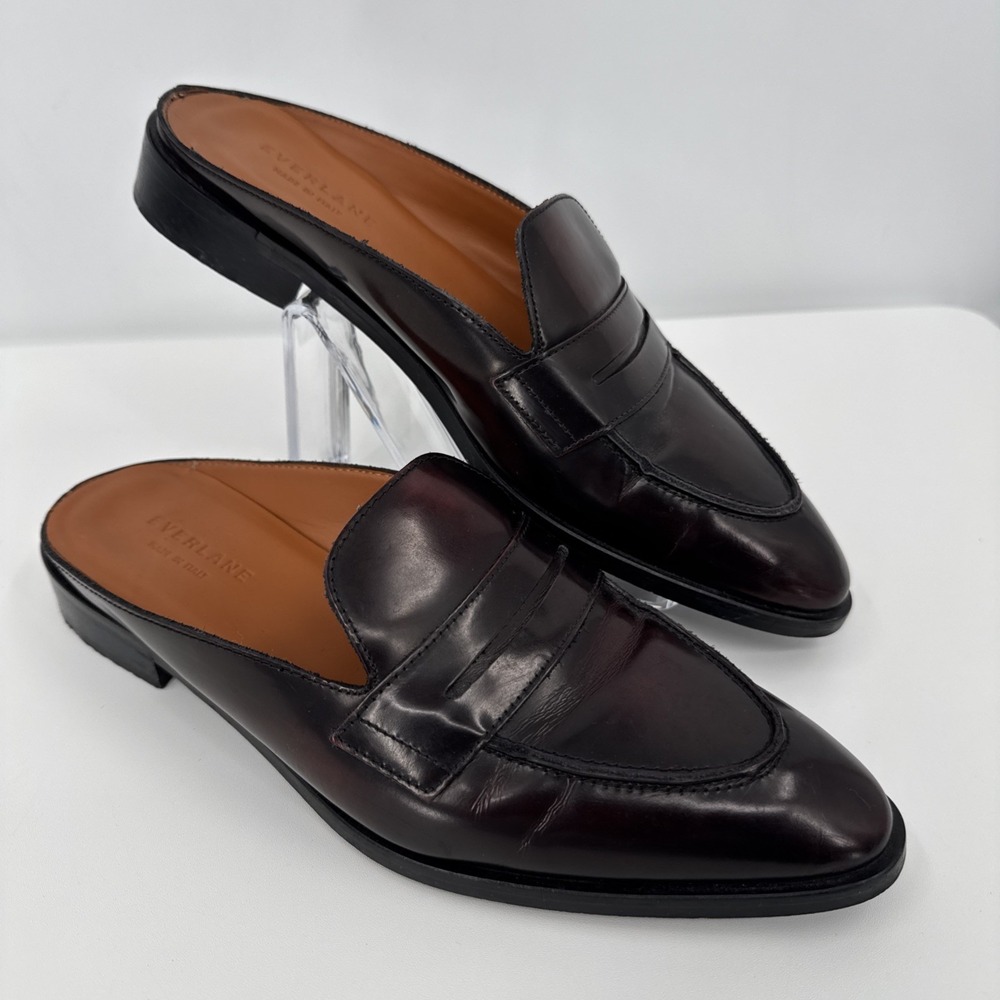 Everlane Womens Shoes Burgundy The Modern Loafer Mule Leather Slide Italian US 9
